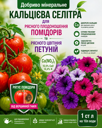 Добриво Селітра Кальцієва (нітрат кальцію, кальциніт) 900 г 1410946635 фото