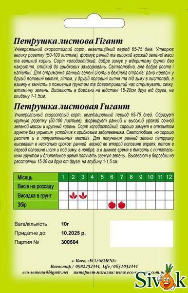 Петрушка листовая Гигант 10 г 681448306 фото